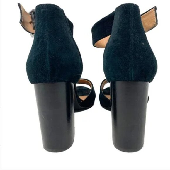 Urban Outfitters Black Suede Leather Ankle Strap Open Toe Block Heels - Size 7 - Picture 5 of 8